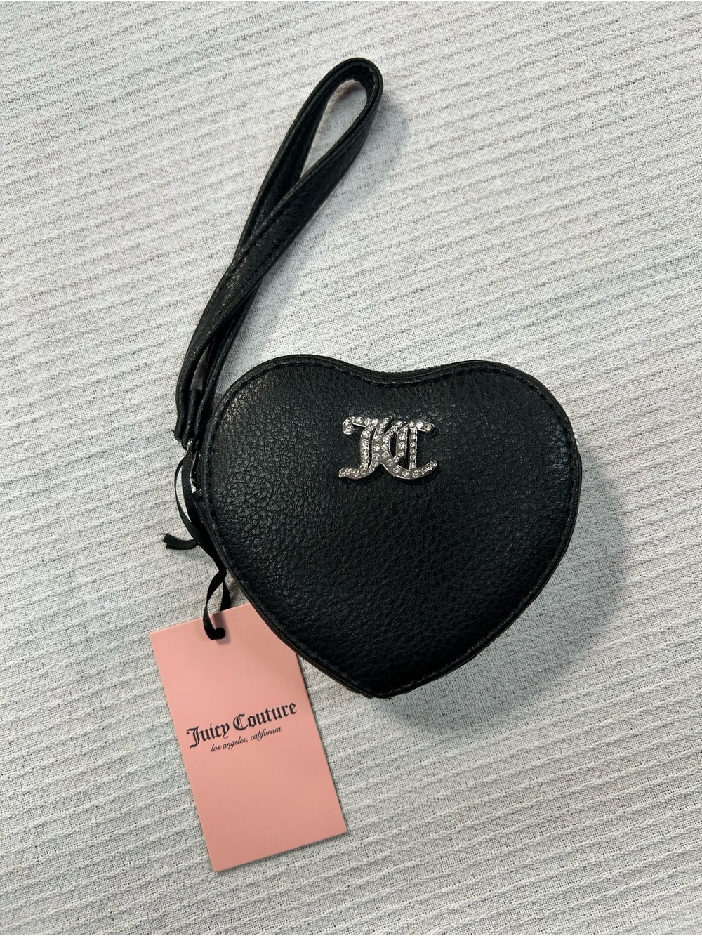 Juicy Couture Black Heart Wristlet with Rhinestone JC Logo